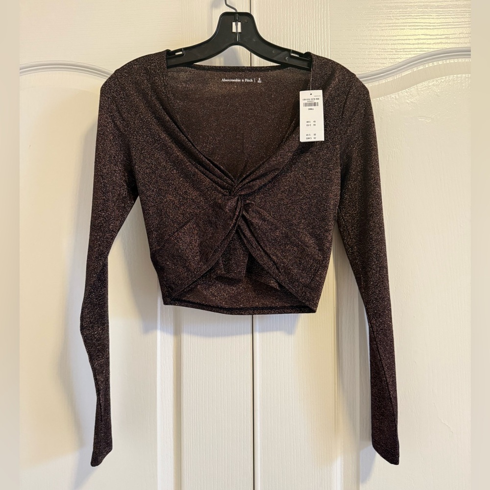 Brown Glitter Long Sleeve Crop Top